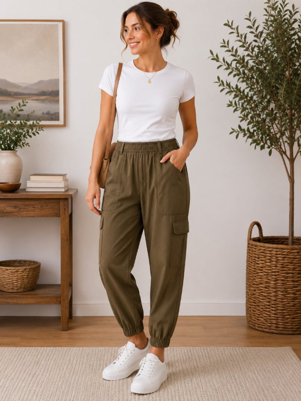 Banana Republic Cargo Jogger Pants Women M Olive Green Utility Tapered Trave1431